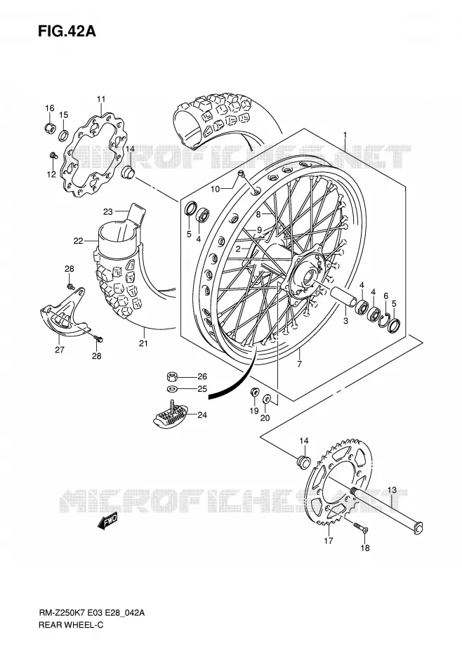 ACHTERWIEL (MODEL K8/K9) Suzuki MOTO 250 RM-Z 2008  RM-Z250K8(E3/E28)