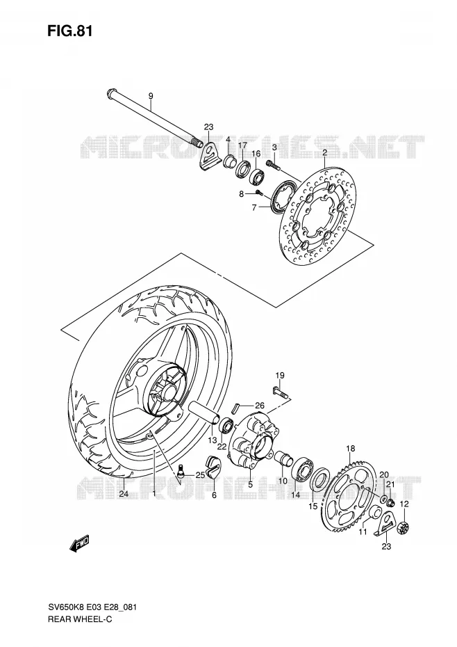 ACHTERWIEL (SV650AK8/SAK8/AK9/SAK9/SAL0) Suzuki MOTO 650 SV 2009  SV650SAK9(E3/E28)