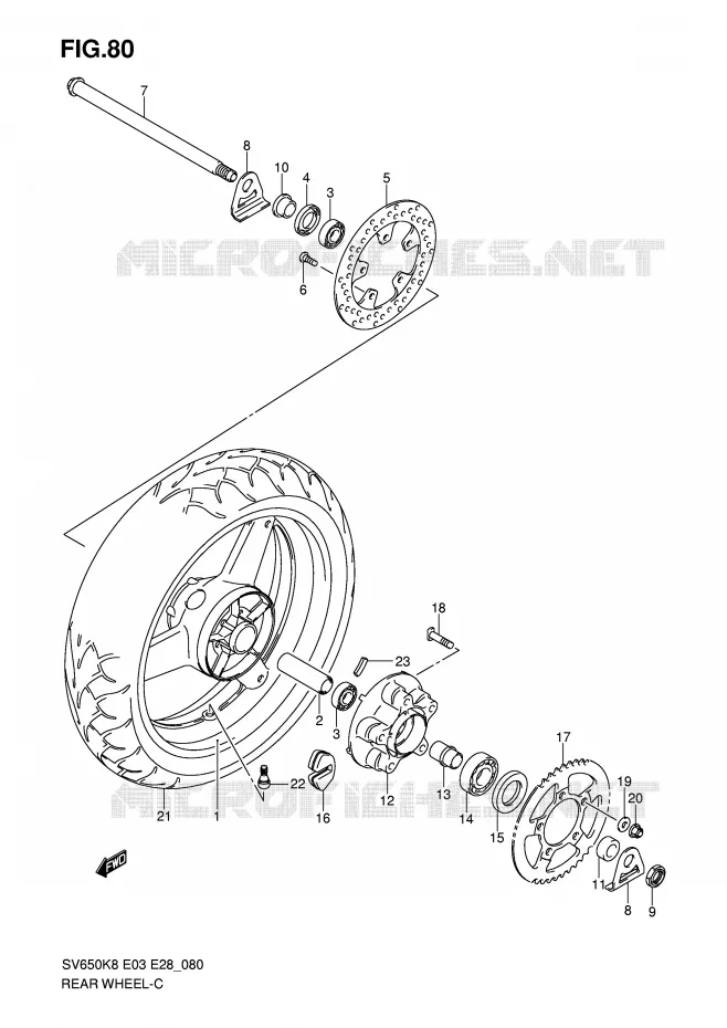 ACHTERWIEL (SV650K8/SK8/K9/SK9/SL0) Suzuki MOTO 650 SV 2008  SV650SAK8(E3/E28)