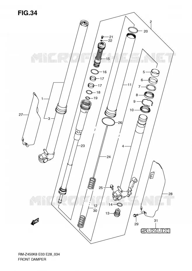 FRONT SCHOKDEMPER Suzuki MOTO 450 RM-Z 2010  RM-Z450L0(E3/E28)