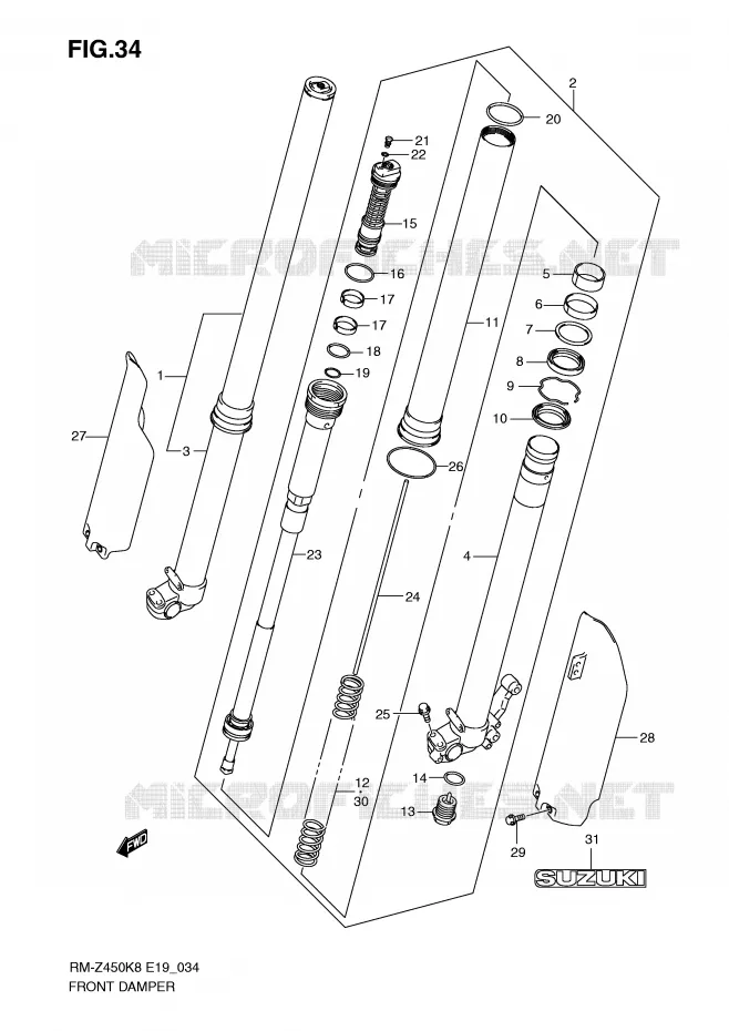 FRONT SCHOKDEMPER Suzuki MOTO 450 RM-Z 2012  RM-Z450L1(E19)