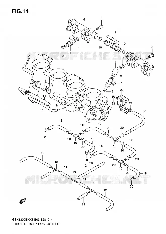 GASKLEPHUIS SLANG / JOINT Suzuki MOTO 1300 B-KING 2008  GSX1300BKAK8(E3/E28)
