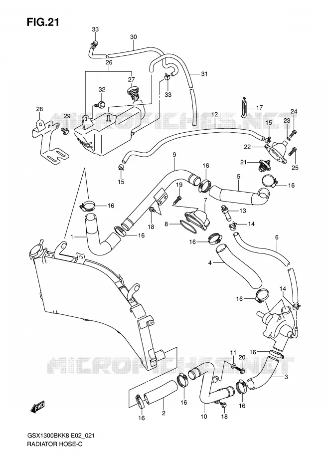 RADIATOR SLANG Suzuki MOTO 1300 B-KING 2010  GSX1300BKAU2K8(E2)