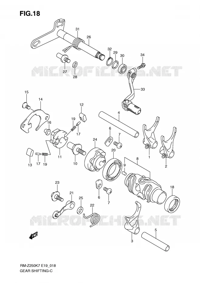 SCHAKELEN ASSY (MODEL K7) Suzuki MOTO 250 RM-Z 2007  RM-Z250K7(E19)