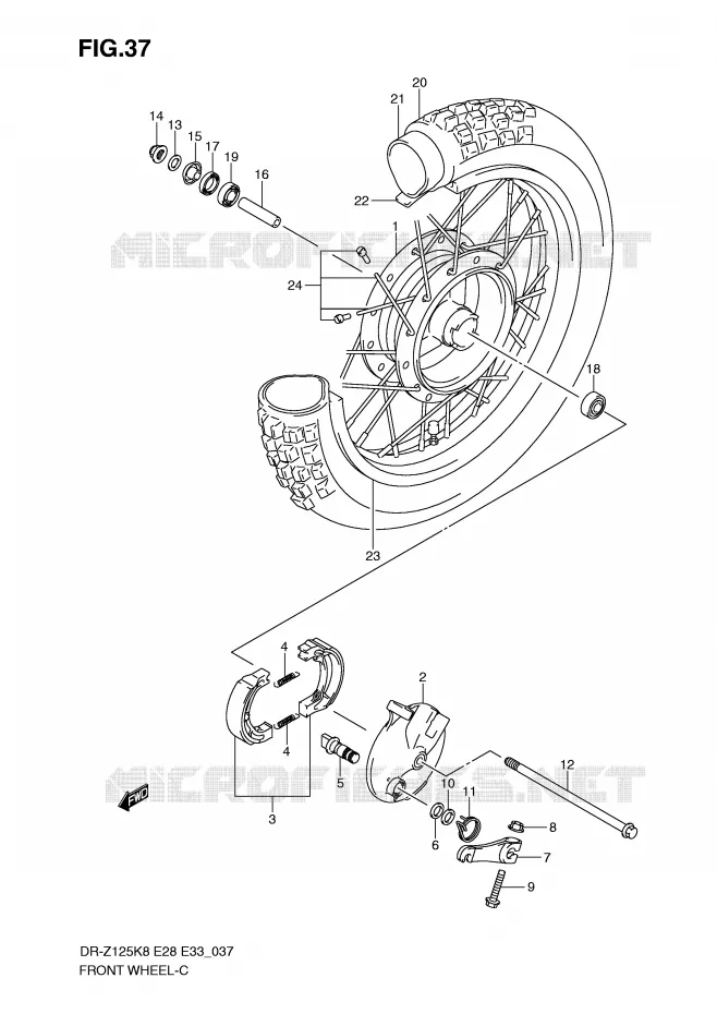 VOORWIEL (DR-Z125) Suzuki MOTO 125 DR-Z 2010  DR-Z125L0(E28/E33)