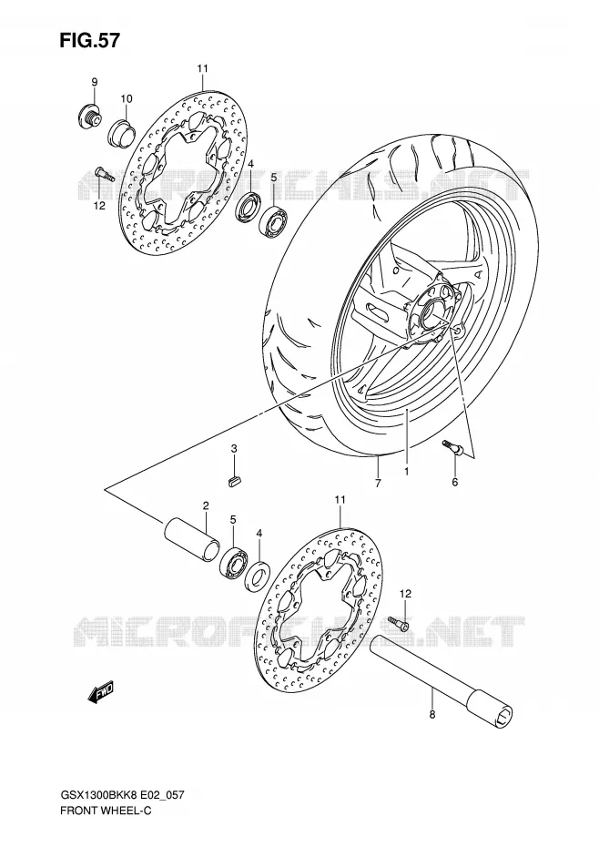 VOORWIEL (GSX1300BKK8/U2K8/K9/UFK9/L0/UFL0) Suzuki MOTO 1300 B-KING 2010  GSX1300BKU2K8(E2)