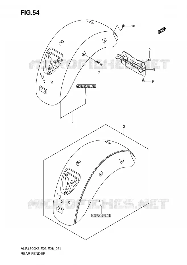 ACHTERSPATBORD (MODEL K8) Suzuki MOTO 1800 BOULEVARD 2010  VLR1800L0(E3/E28)