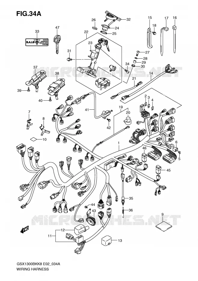 BEDRADING (GSX1300BKA/AU2/AUF) Suzuki MOTO 1300 B-KING 2012  GSX1300BKAU2K8(E2)