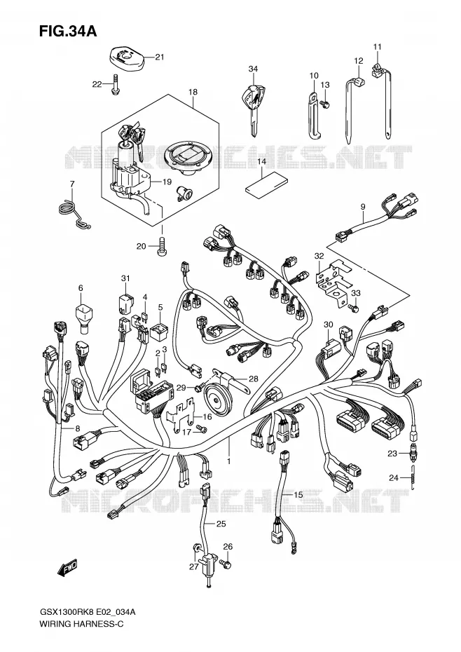 BEDRADING (GSX1300RK8/RK9 P37) Suzuki MOTO 1300 HAYABUSA 2008  GSX1300RU2K8(E2)