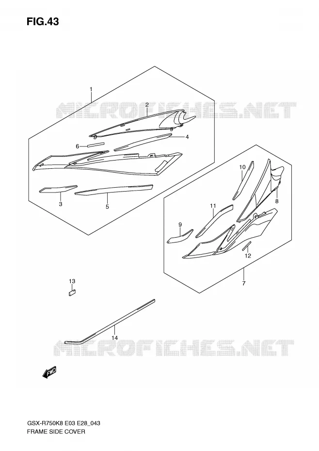 FRAME ZIJKLEP (MODEL K8) Suzuki MOTO 750 GSX-R 2008  GSX-R750K8(E3/E28)