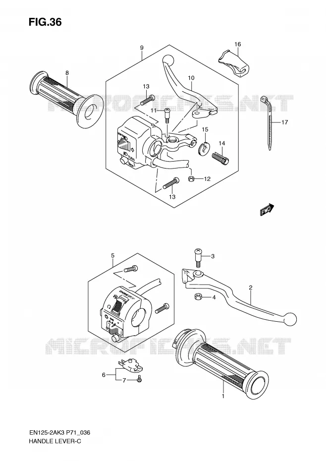 HEFBOMEN - HANDGRIPS (EN125-2AK3/AK7/AK8) Suzuki MOTO 125 EN 2007  EN125-2AK7(P71)