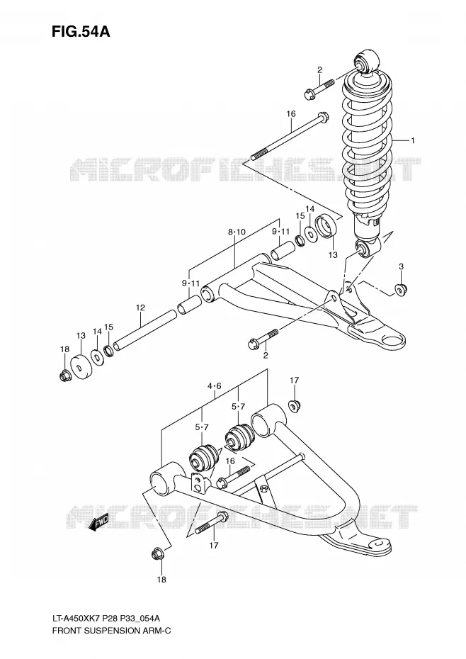 VOORWIELOPHANGING ARM (MODEL K8/K9/L0) Suzuki QUAD 450 KINGQUAD 2008  LT-A450XZK8(P28/P33)