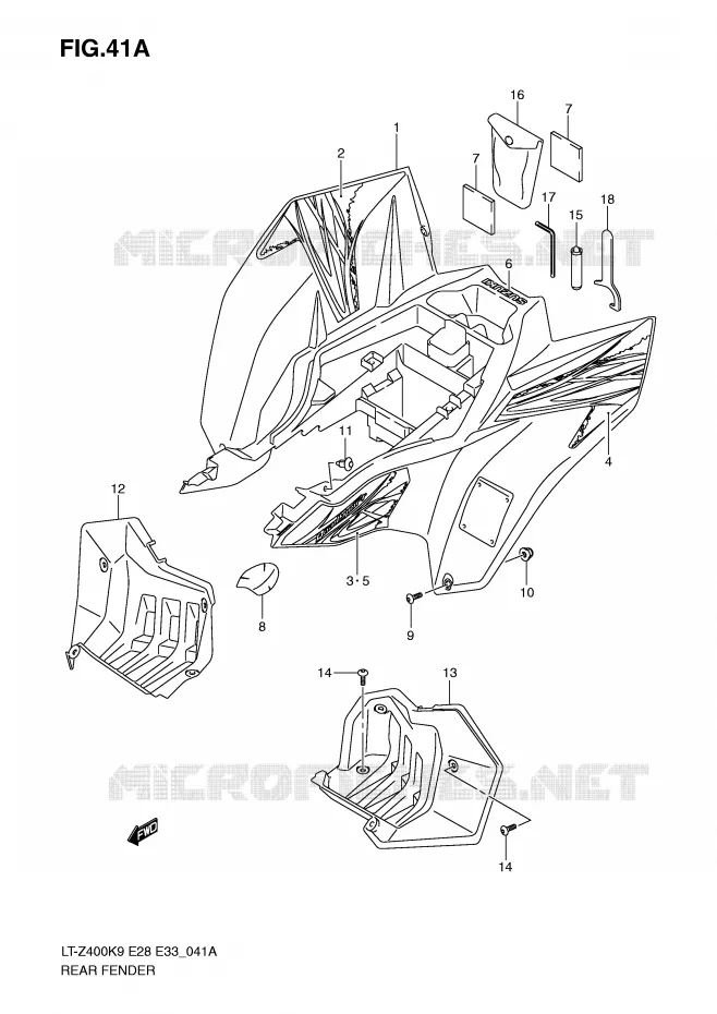 ACHTERSPATBORD (LT-Z400ZK9) Suzuki QUAD 400 QUADSPORT 2009  LT-Z400K9(E28/E33)