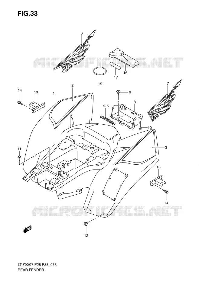 ACHTERSPATBORD (MODEL K7/K8/K9) Suzuki QUAD 90 QUADSPORT 2007  LT-Z90K7(P28/P33)