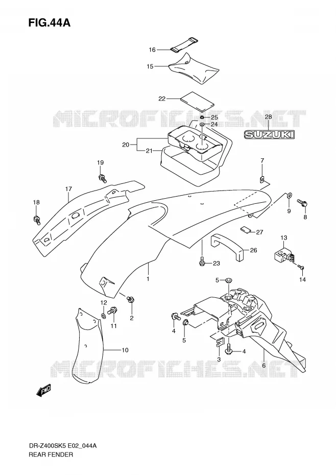 ACHTERSPATBORD (MODEL K9) Suzuki MOTO 400 DR-Z 2006  DR-Z400SK6(E2)