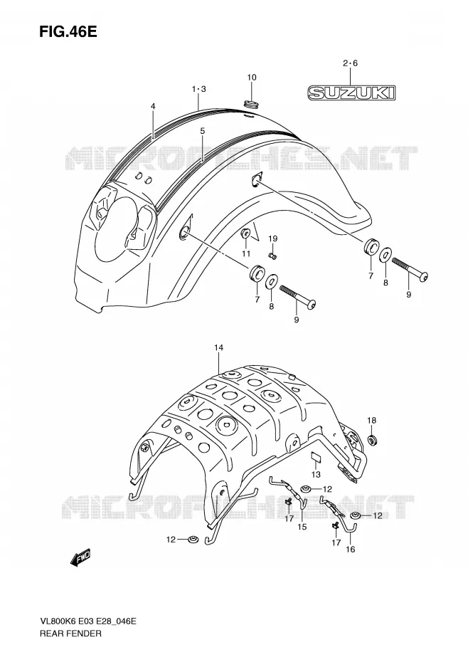 ACHTERSPATBORD (MODEL K9) Suzuki MOTO 800 INTRUDER 2010  VL800CL0(E3/E28)