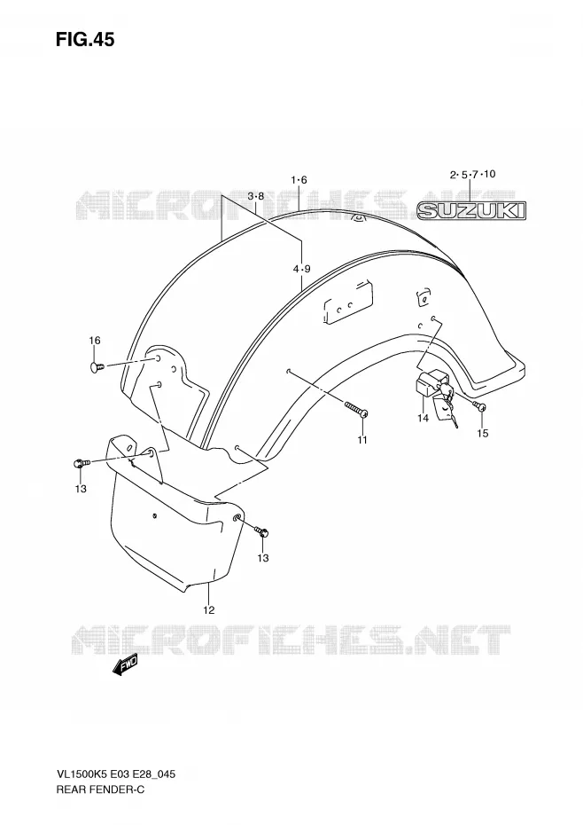 ACHTERSPATBORD (MODELE K5/K6) Suzuki MOTO 1500 BOULEVARD 2007  VL1500K7(E3/E28)