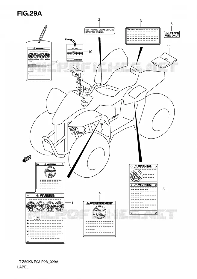 ETIKET (MODEL K9/L0) Suzuki QUAD 50 QUADSPORT 2010  LT-Z50L0(P3/P28)