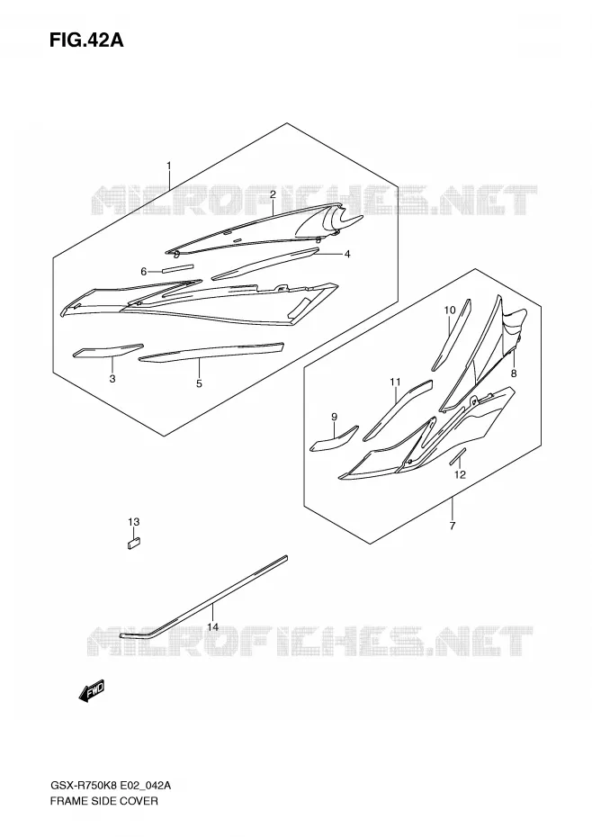 FRAME ZIJKLEP (MODEL K9/L0) Suzuki MOTO 750 GSX-R 2008  GSX-R750K8(E2)