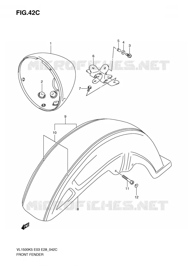 FRONT FENDER (MODEL K9) Suzuki MOTO 1500 BOULEVARD 2009  VL1500TK9(E3/E28)