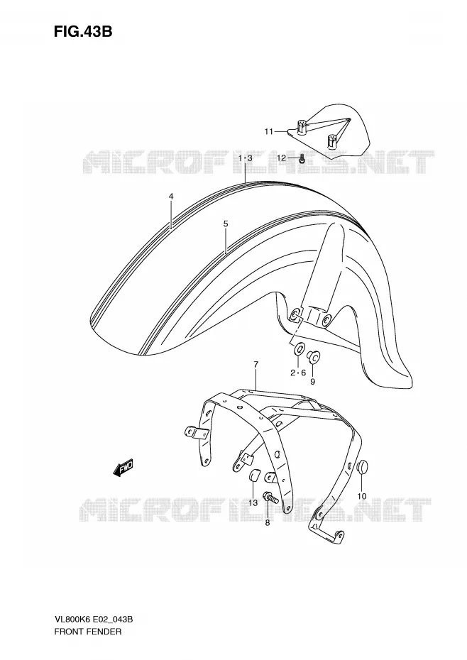 FRONT FENDER (MODEL K9) Suzuki MOTO 800 VOLUSIA 2007  VL800UEK7(E2)