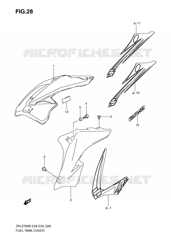 FUEL TANK COVER (MODEL K8/K9) Suzuki MOTO 70 DR-Z 2011  DR-Z70L0(E28/E33)