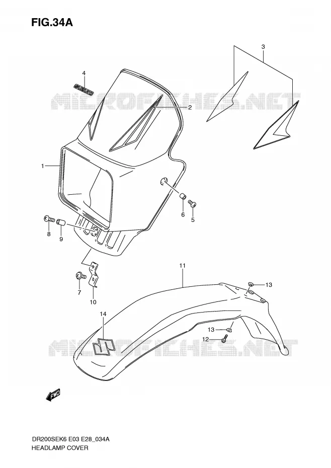 HEADLIGHT COVER (MODEL K8/K9/L0) Suzuki MOTO 200 DR 2006  DR200SEK6(E3/E28)