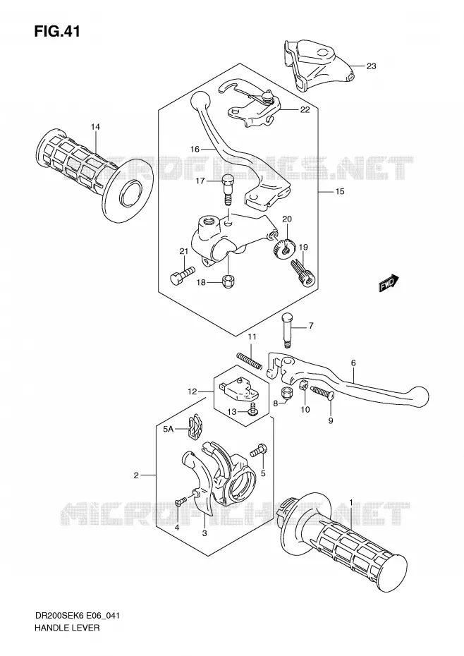 HEFBOMEN - HANDGRIPS (MODEL K6/K7/K8/K9 E24) Suzuki MOTO 200 DR 2008  DR200SEK8(E6)