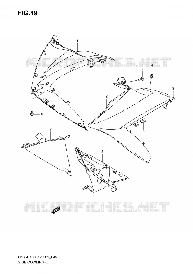 SIDE KUIP (MODEL K7) Suzuki MOTO 1000 GSX-R 2007  GSX-R1000K7(E2)