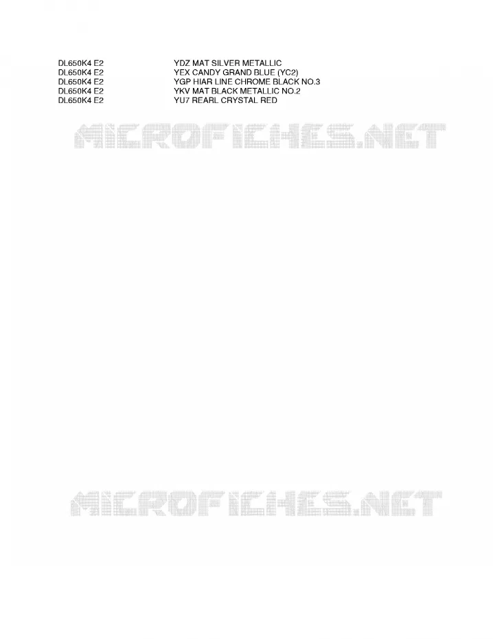 * CHARTE COULEUR * Suzuki MOTO 650 V-STROM 2004  DL650U3K4(E2)