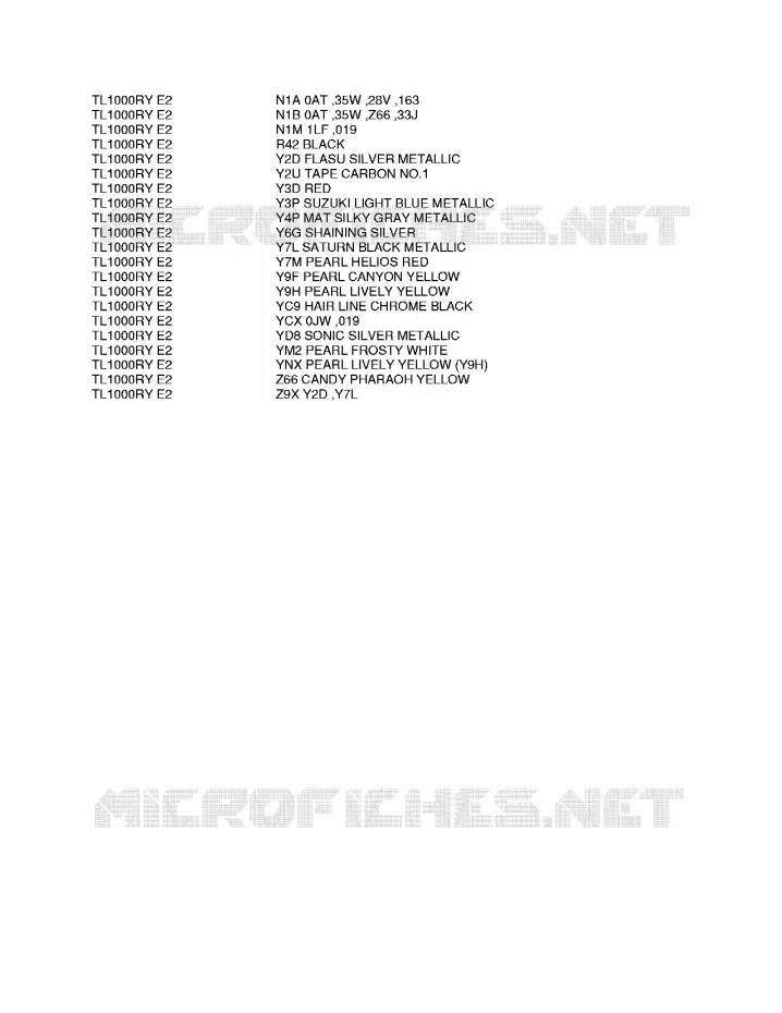 * CHARTE COULEUR * Suzuki MOTO 1000 TL-R 2000  TL1000RY(E2)