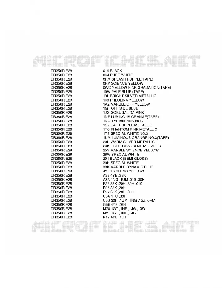 * CHARTE COULEUR * Suzuki MOTO 350 DR 1992  DR350N(E28)