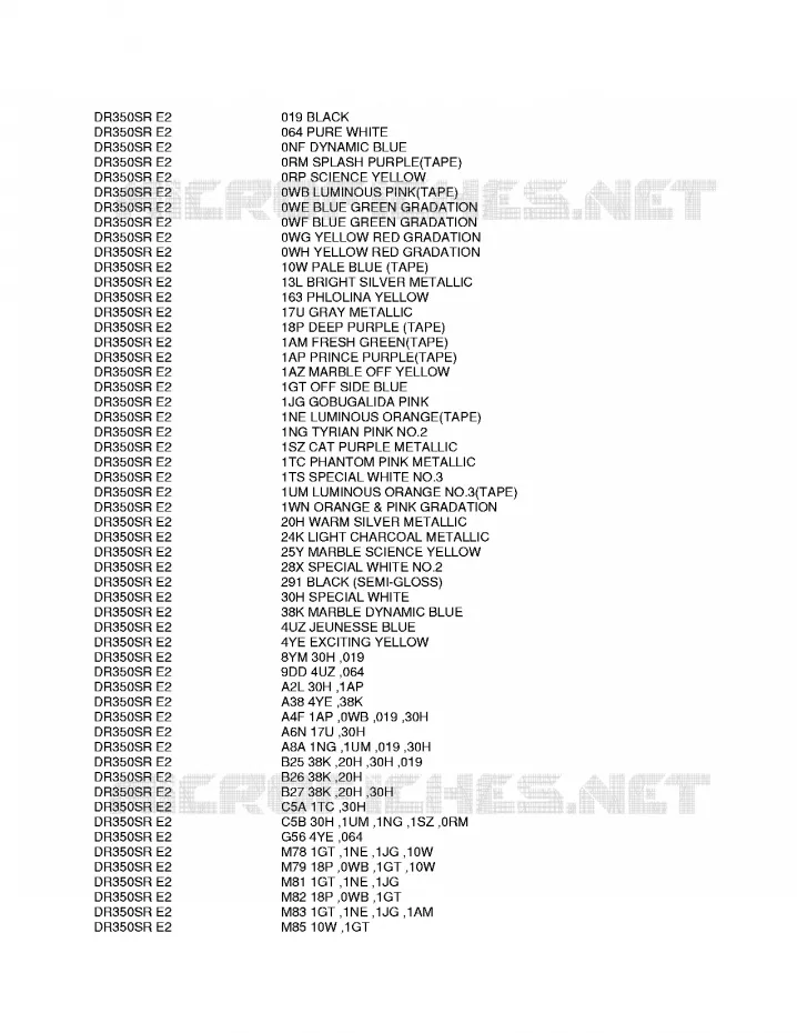 * CHARTE COULEUR * Suzuki MOTO 350 DR 1994  DR350SR/SHR(E2)