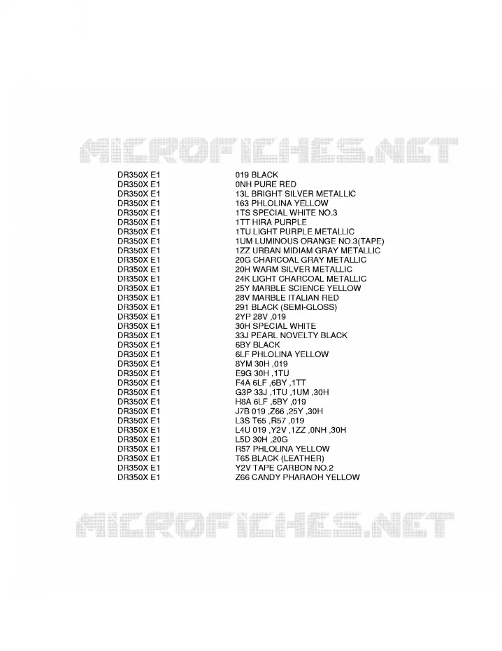 * CHARTE COULEUR * Suzuki MOTO 350 DR 1999  DR350X(E1)