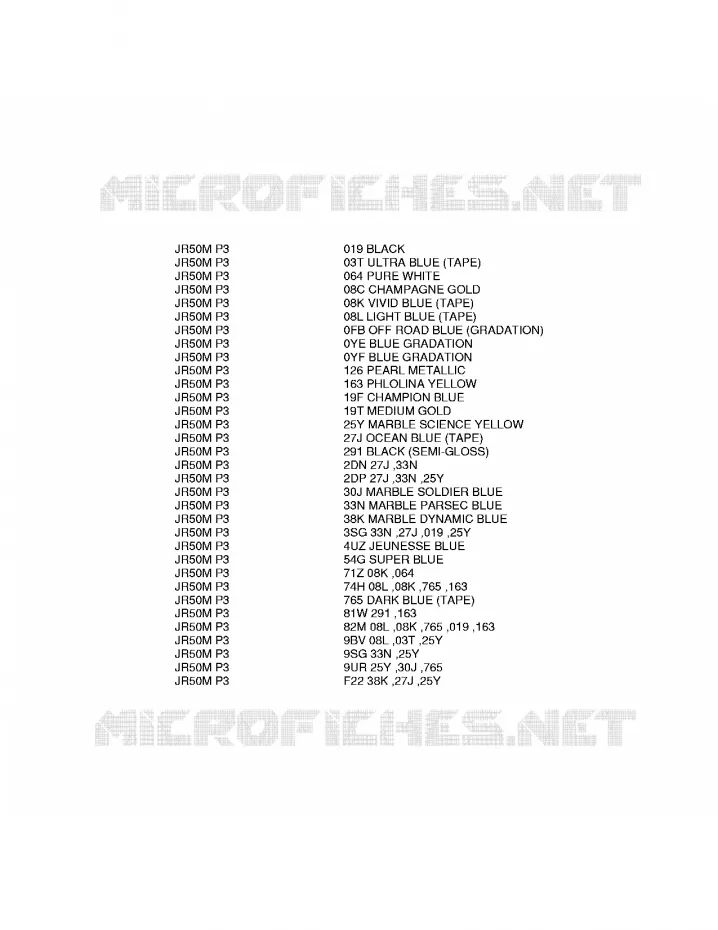 * CHARTE COULEUR * Suzuki MOTO 50 JR 1989  JR50K(P3)