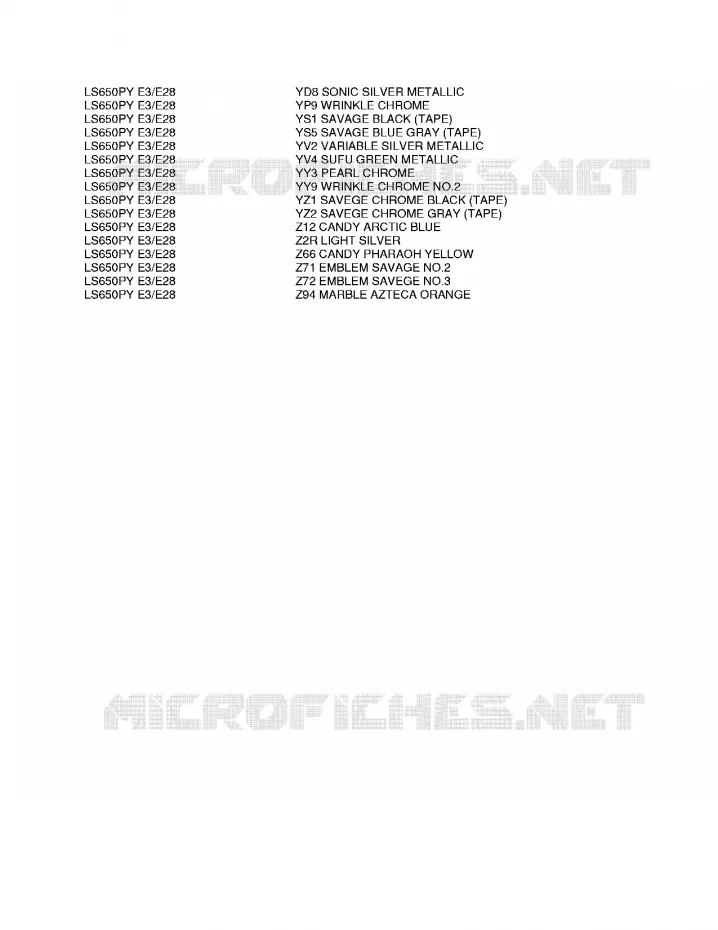 * CHARTE COULEUR * Suzuki MOTO 650 BOULEVARD 1999  LS650PX(E3/E28)