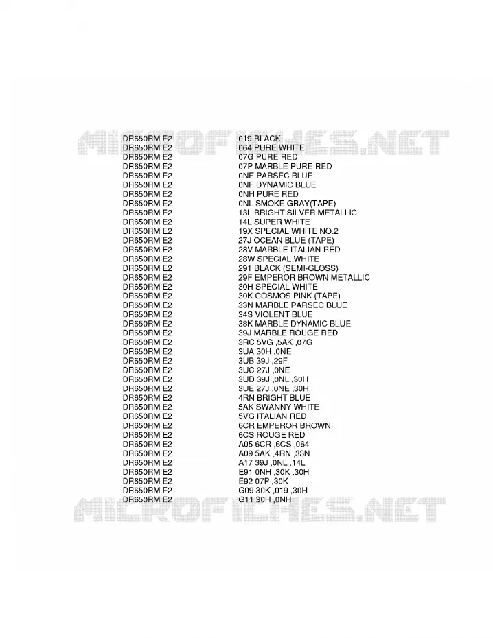 * CHARTE COULEUR * Suzuki MOTO 650 DR 1991  DR650RM(E2)