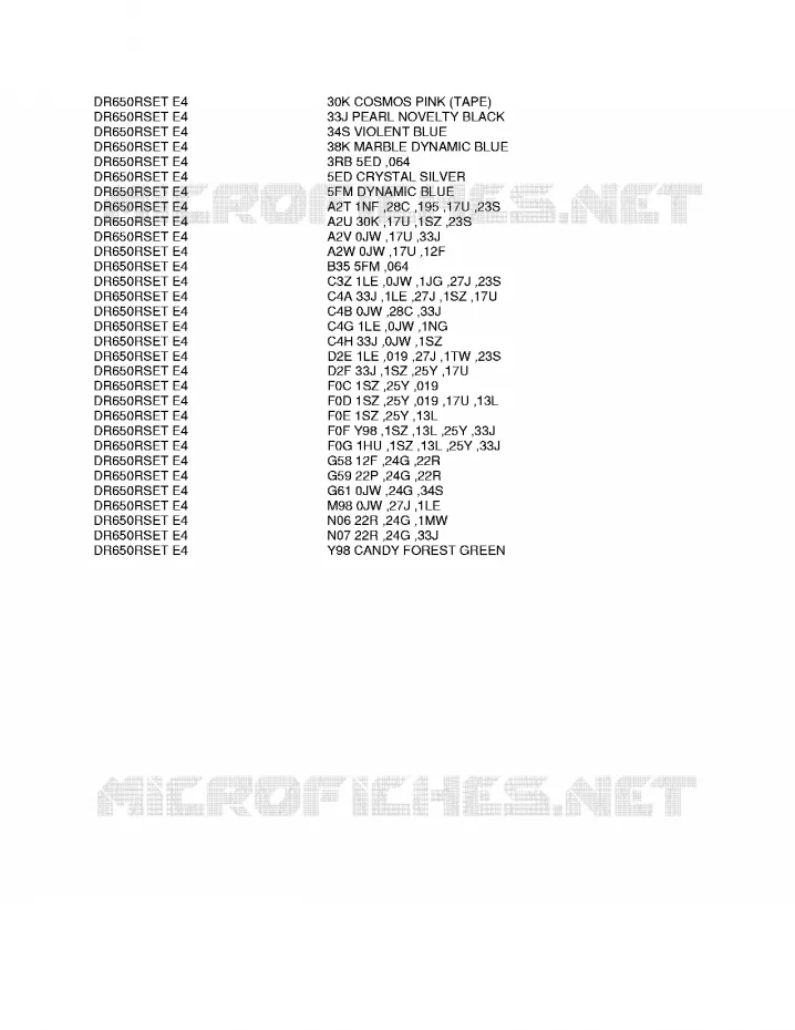 * CHARTE COULEUR * Suzuki MOTO 650 DR 1996  DR650RSEUT(E4)