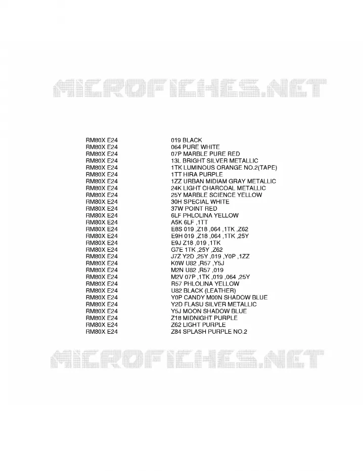 * CHARTE COULEUR * Suzuki MOTO 80 RM 1996  RM80T(E24)