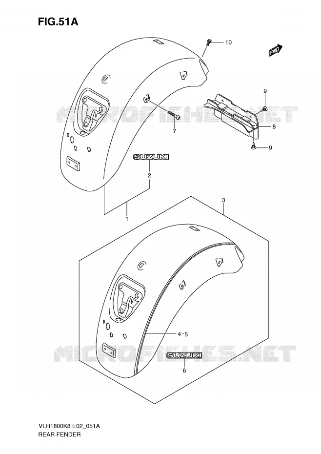 ACHTERSPATBORD (MODEL K9) Suzuki MOTO 1800 INTRUDER 2010  VLR1800UFL0(E2)