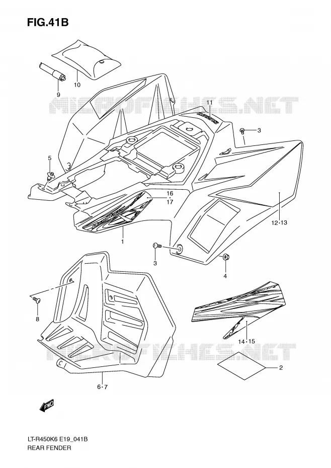 ACHTERSPATBORD (MODEL K9) Suzuki QUAD 450 QUADRACER 2010  LT-R450ZL0(E19)