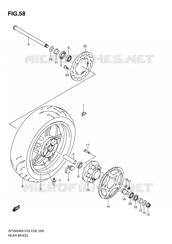 ACHTERWIEL (SFV650K9/L0) Suzuki MOTO 650 GLADIUS 2010  SFV650AL0(E3/E28)