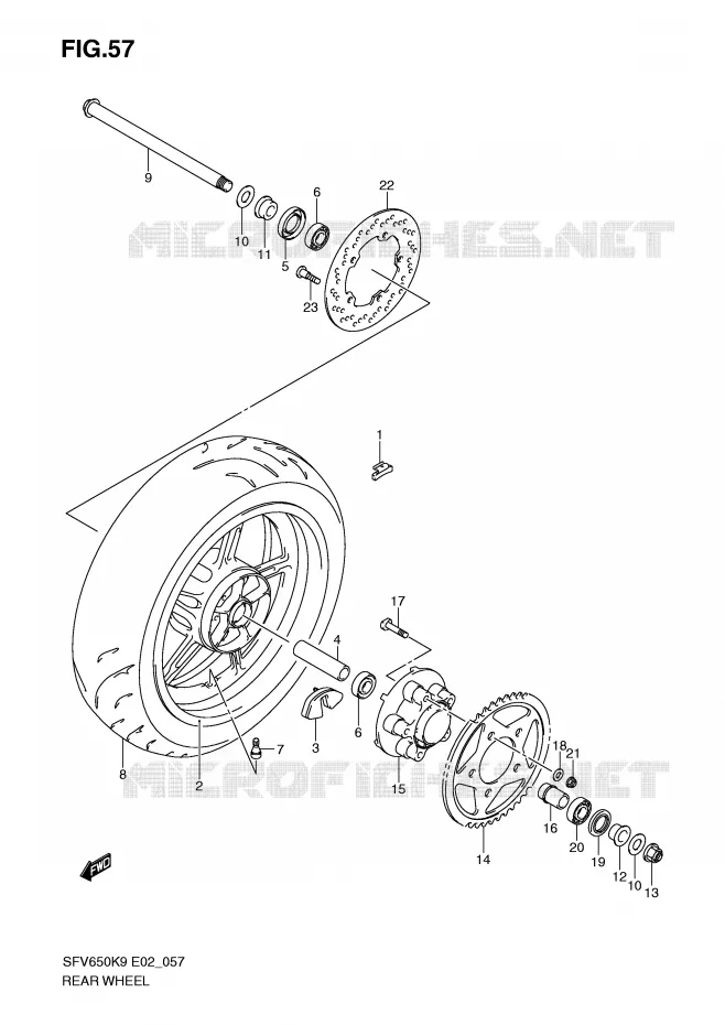 ACHTERWIEL (SFV650K9/UK9/L0/UL0) Suzuki MOTO 650 GLADIUS 2009  SFV650AK9(E2)