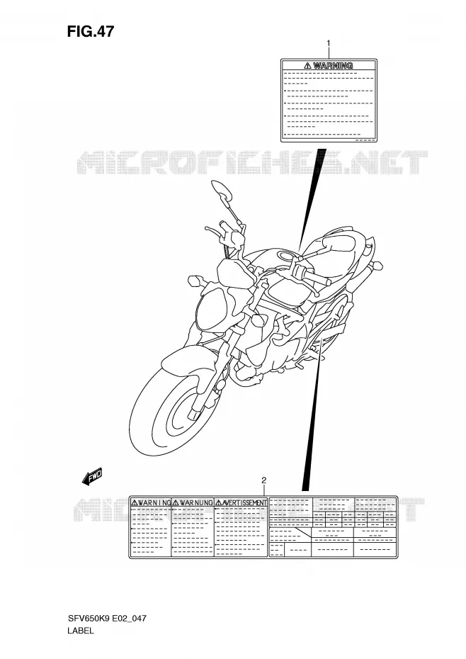 ETIKET (MODEL K9) Suzuki MOTO 650 GLADIUS 2009  SFV650UAK9(E2)