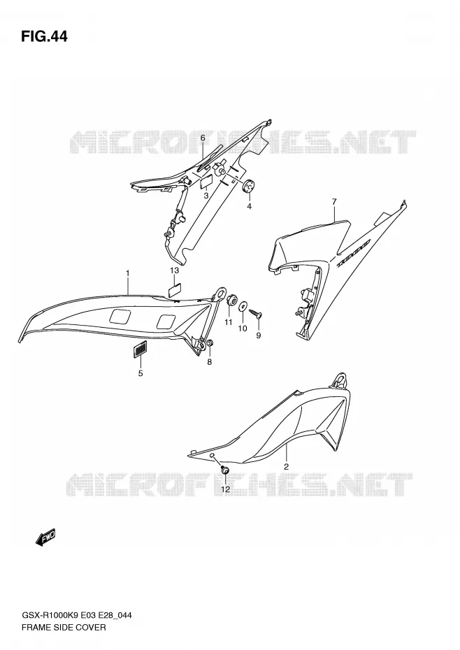 FRAME ZIJKLEP (MODEL K9) Suzuki MOTO 1000 GSX-R 2010  GSX-R1000ZL0(E3/E28)