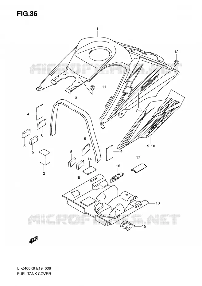 FUEL TANK COVER (MODEL K9) Suzuki QUAD 400 QUADSPORT 2009  LT-Z400K9(E19)