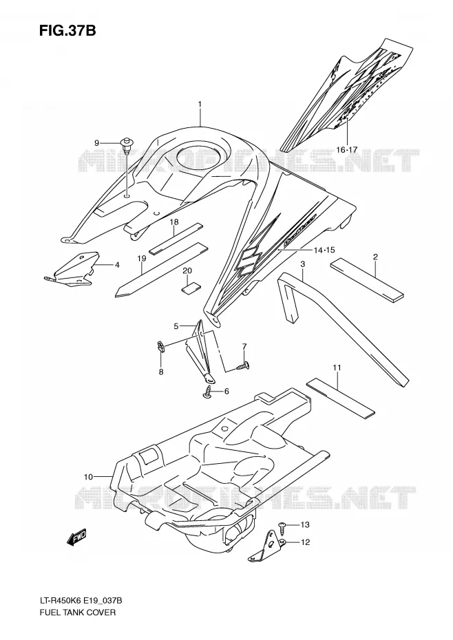 FUEL TANK COVER (MODEL K9) Suzuki QUAD 450 QUADRACER 2006  LT-R450K6(E19)