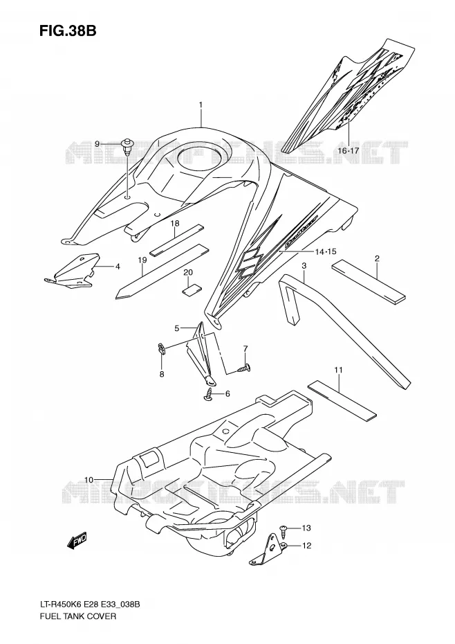 FUEL TANK COVER (MODEL K9) Suzuki QUAD 450 QUADRACER 2010  LT-R450ZL0(E28/E33)