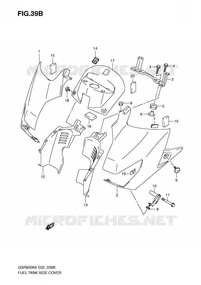 FUEL TANK ZIJKLEP (MODEL K9) Suzuki MOTO 600 GSR 2010  GSR600L0(E2)