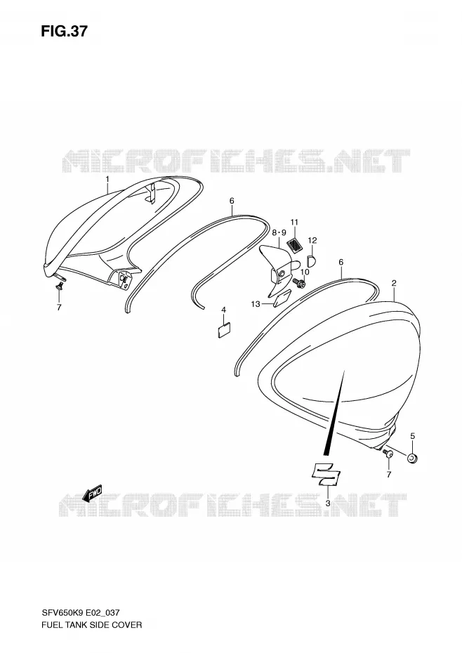 FUEL TANK ZIJKLEP (MODEL K9) Suzuki MOTO 650 GLADIUS 2009  SFV650AK9(E2)